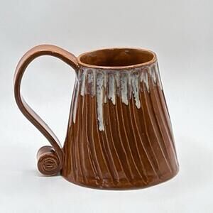Ceramic Mug Triangle Rust Orange With Drip Glaze Textured Artistic Pottery 20 Oz
